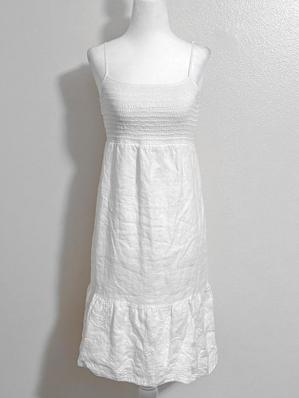 2000s Juicy Couture White Ruffle Floral Hem Smocked Midi Sundress | Size XS